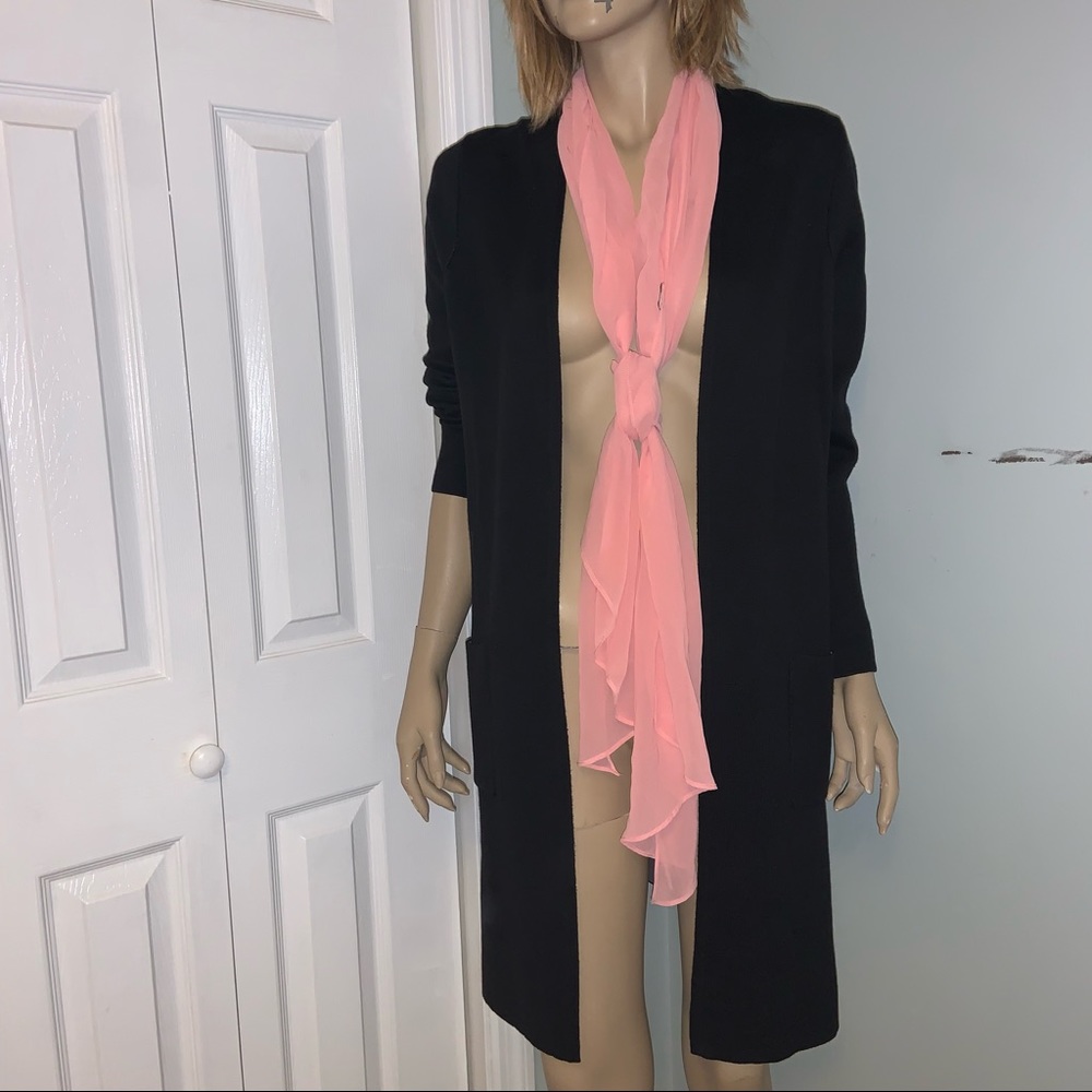 Time & Tru Women’s S Black Open Front Midi Duster Topper Jacket Coat Long Sleeve